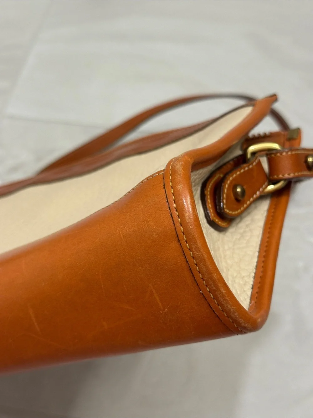 Dooney & Bourke Cream and Brown Leather Crossbody Shoulder Bag